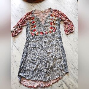 Anthropologie Tiny Shirt Dress Women Sz Small Blue Red